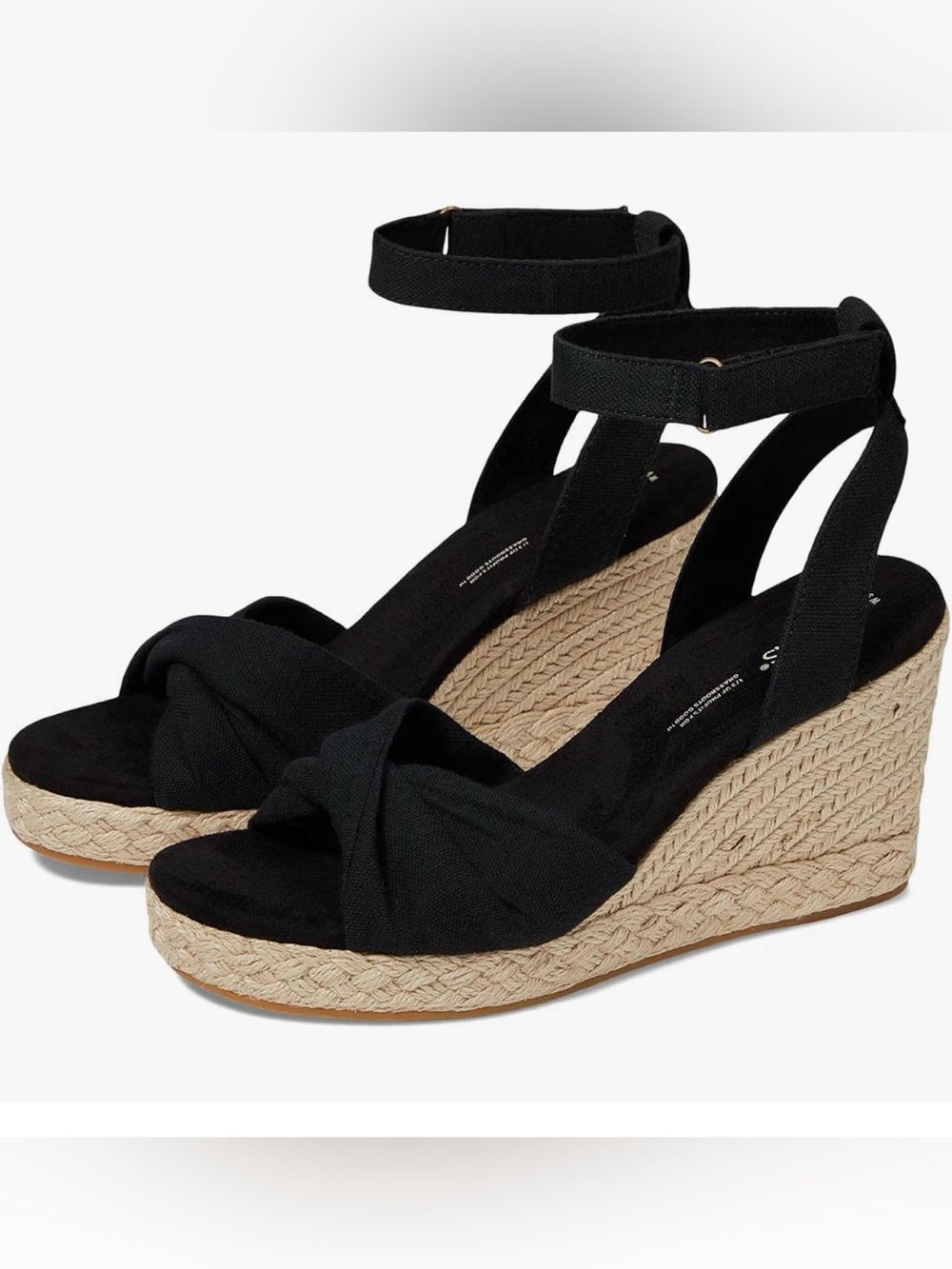 Toms Black Knotted Espadrille Wedge Sandals with Ankle Wrap